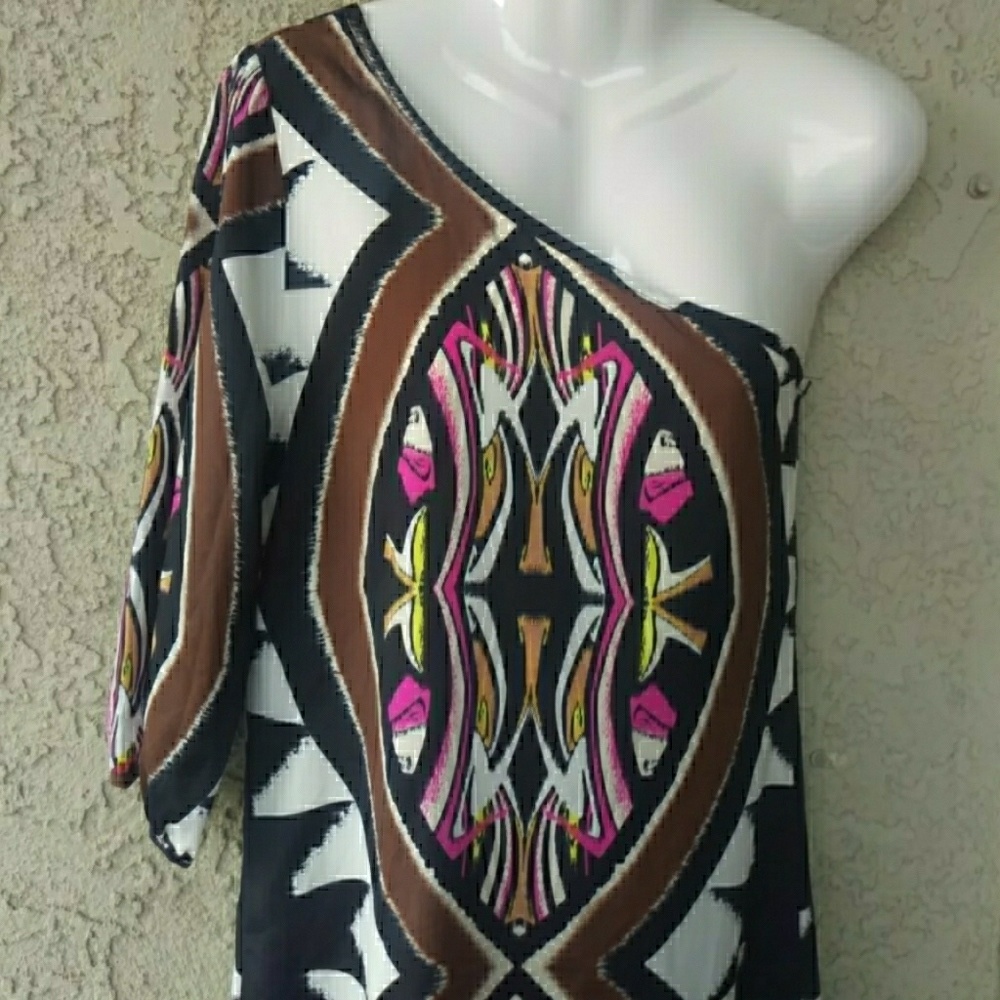 Peach love cream Aztec one shoulder dress - Picture 5 of 8
